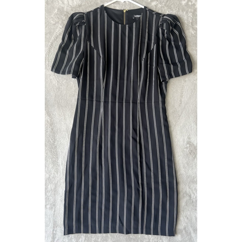 Express dress SZ 8‎ Black Pinstripe above Knee Length Dress short sleeves